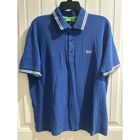 Hugo Boss Shirt Adult Extra Large Blue Polo Button Collar Modern Logo Mens XL - Picture 1 of 9